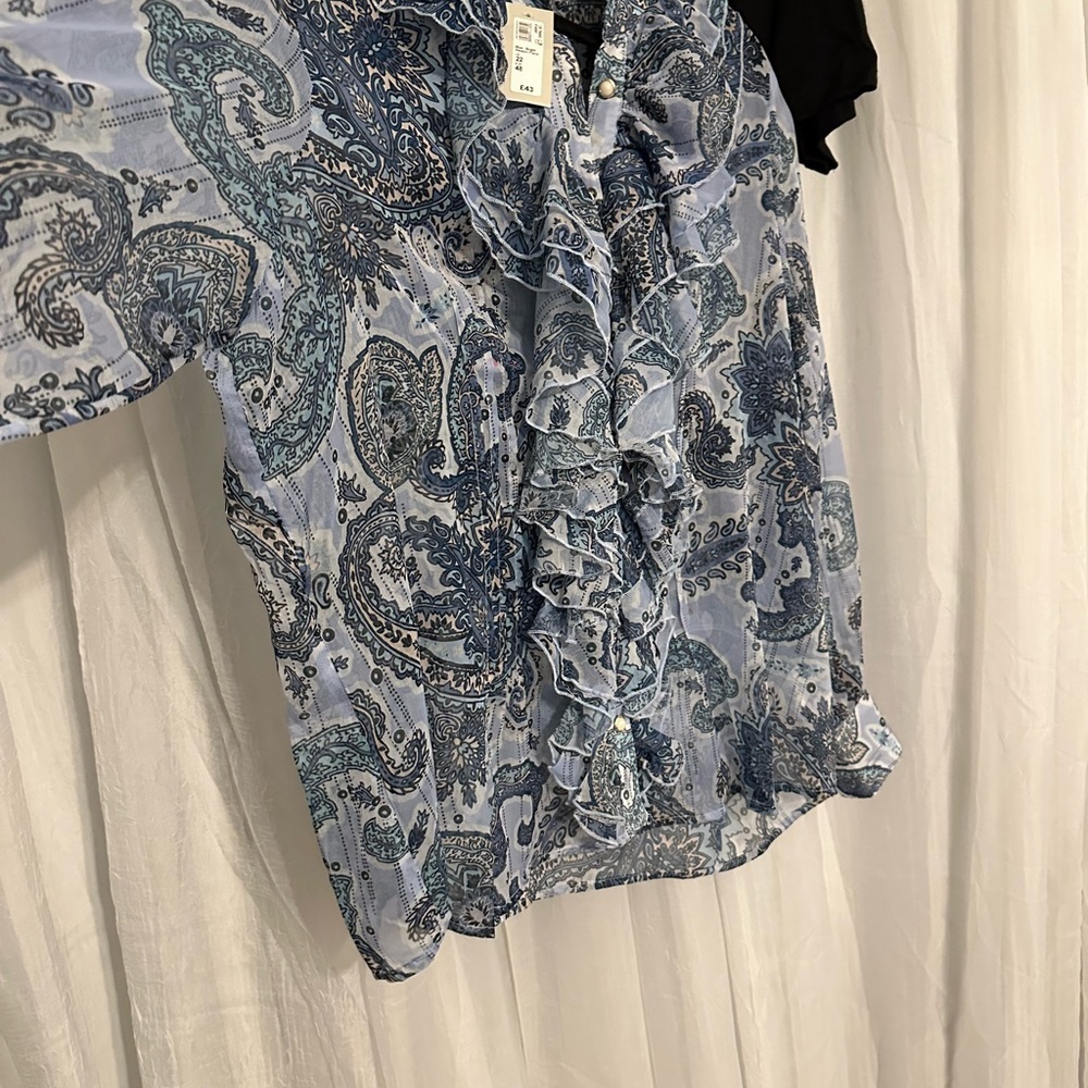 River Island Blue Paisley Ruffle Blouse - Picture 2 of 2